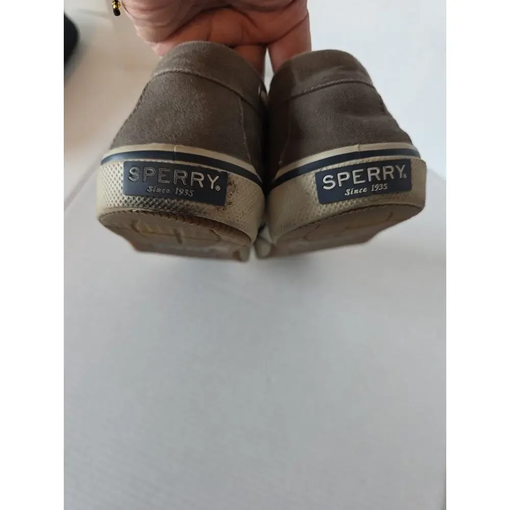 SPERRY Men‎ Boat Shoe Chocolate Color Canvas Tie Closure Sz. 10.5